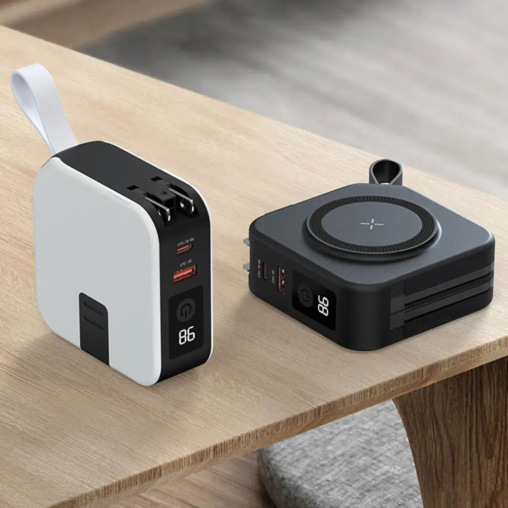 10000mAh Magnetic Wireless Power Bank 22.5W Fast Charging AC Wall Plug 5 in 1 Portable Charger Multifunctional Phone Stand