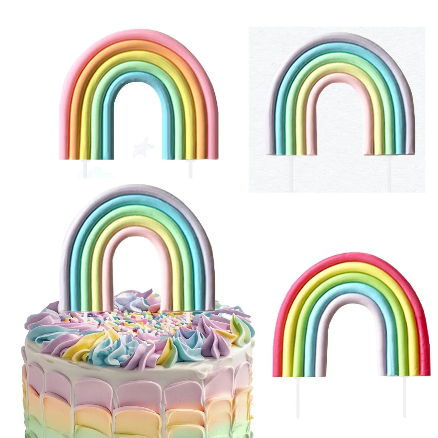 Rainbow Cake Toppers,Three-Dimensional Cloud Rainbow Design Cake Picks for Party Birthday Wedding Cake Decorations Supplies