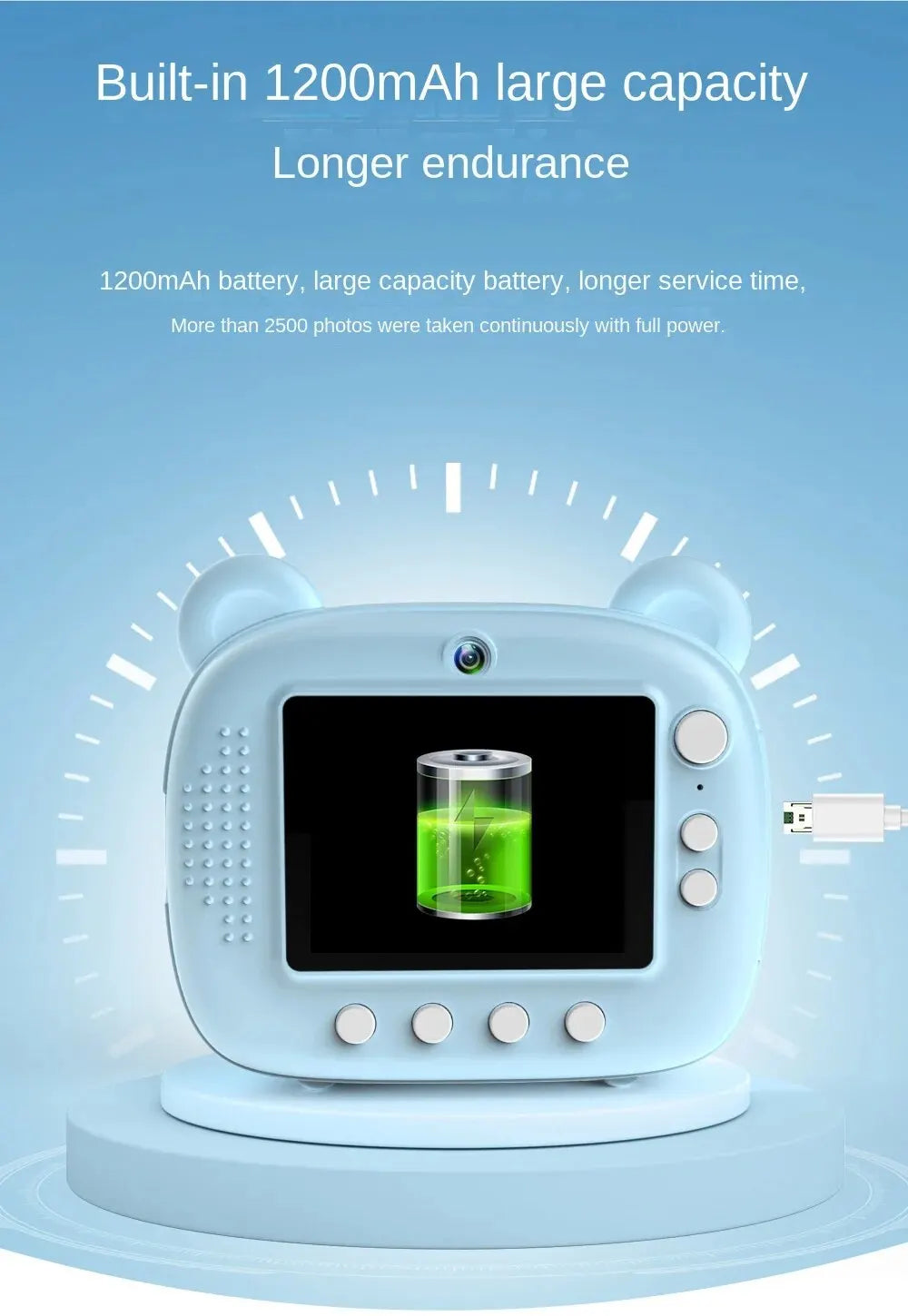 Children's Camera LCD Screen 2.4 Inches Supports 32G Memory Battery Life 1000 MAh Instant Printing Camera Supports Video Games