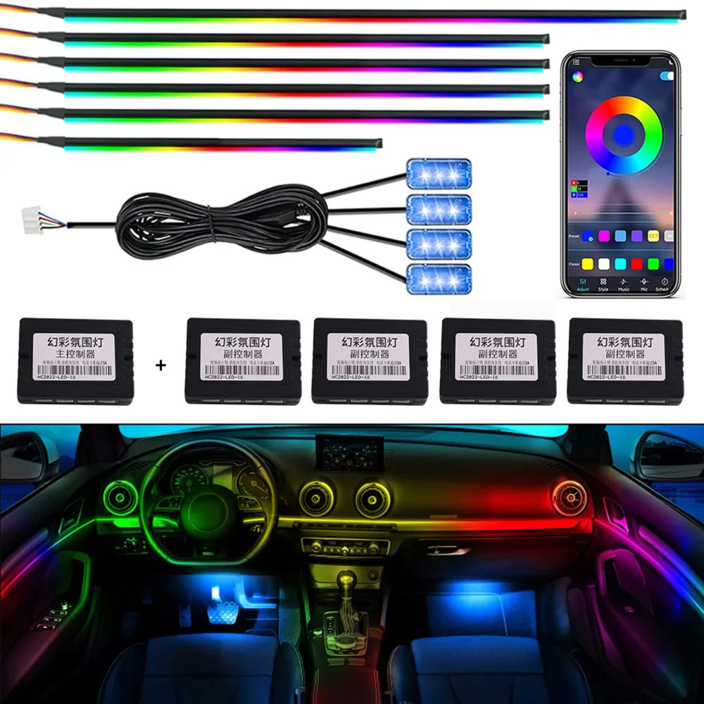 Universal Acrylic Neon LED Car Interior Ambient Lights Strip for Car APP  Guide Fiber Optic RGB Auto Decoration Atmosphere Lamp