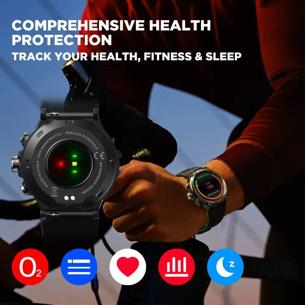 Zeblaze Stratos 2 GPS Smart Watch AMOLED Display 24h Health Monitor Long Battery Life Smartwatch for Men