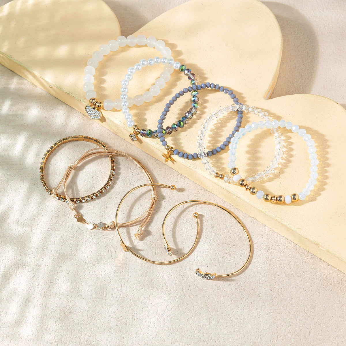 Kirykle 9 Piece Set Luxurious Bracelets for Women Crystal Shiny Adjustable Opening Chain Bracelets Punk Bangle Fashion Jewelry