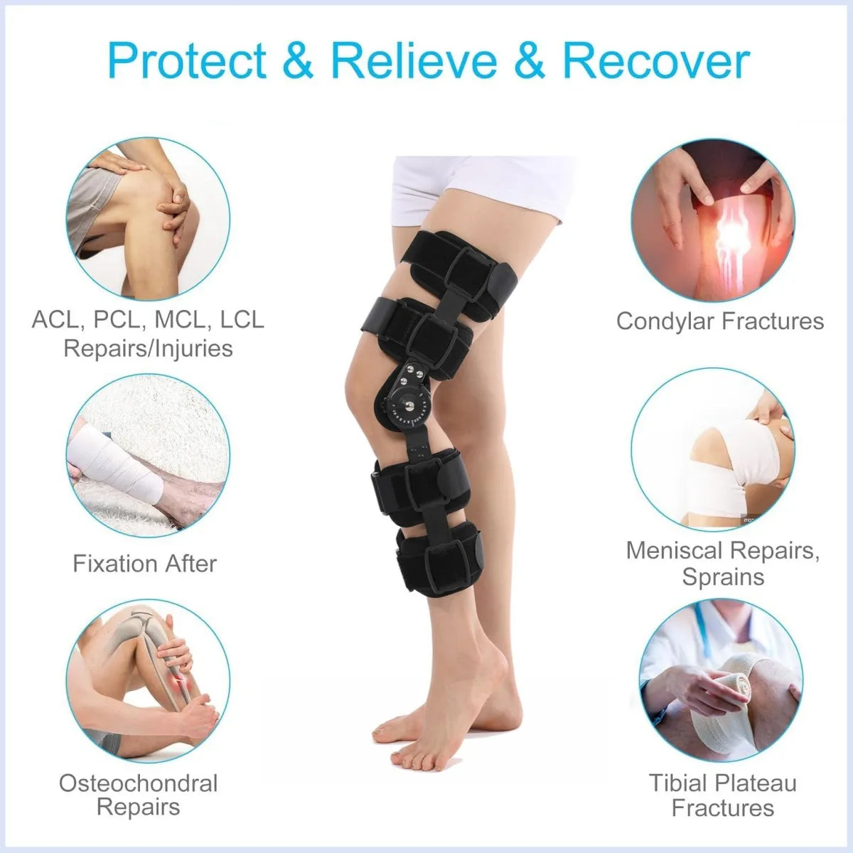 1PC Hinged Knee Brace Adjustable Knee Immobilizer with Side Leg Stabilizers for Meniscus Tear Arthritis ACL PCL Orthopedic Rehab