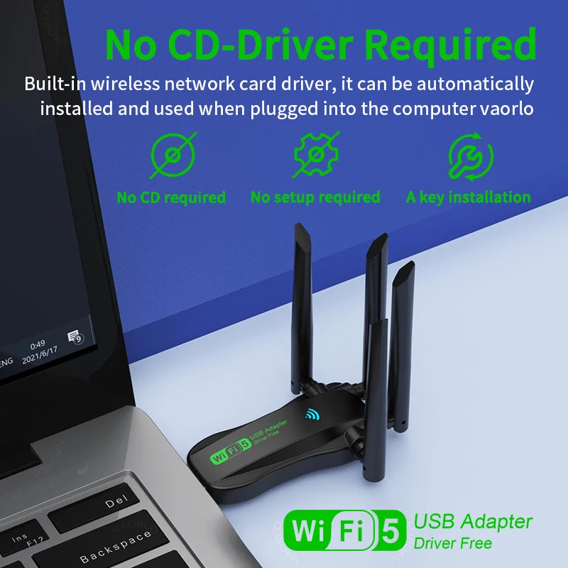 Dual Band 1200Mbps WiFi USB Adapter 2.4G/5.8Ghz Wi-Fi5 Dongle 4 Antenna USB3.0 Wireless Receiver For PC/Laptop No CD Driver Free