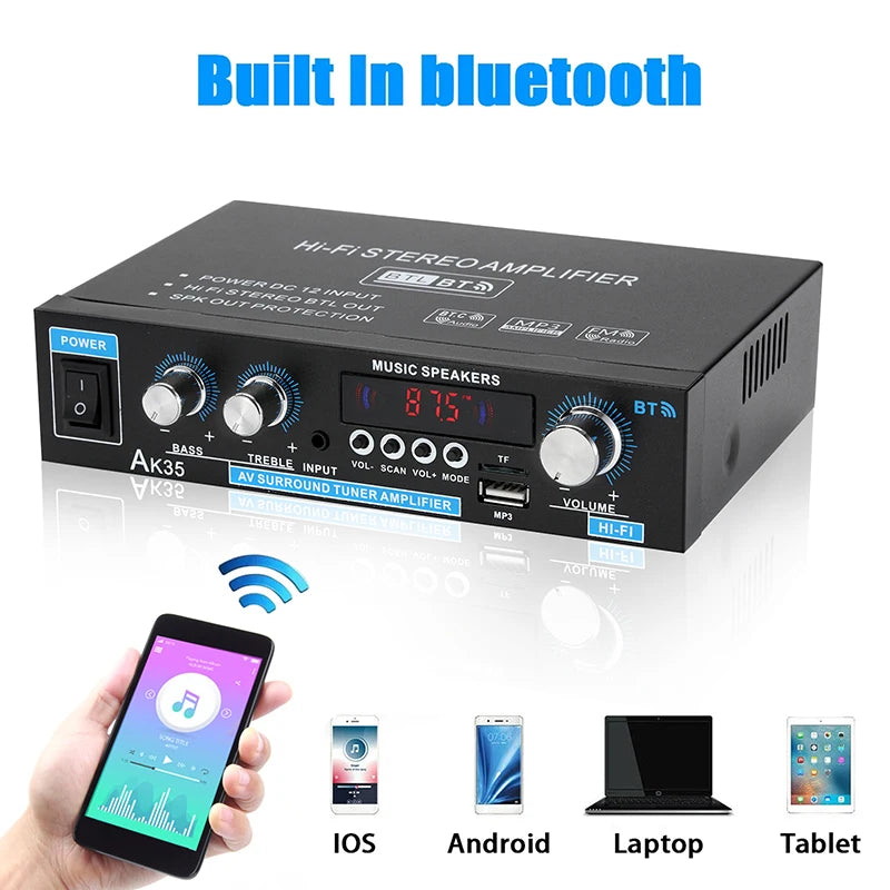 AK45/AK35 800W Home Power Amplifier 2 Channel Bluetooth 5.0 Mini Hifi Digital Stereo Sound Amplifier Support FM USB SD Mic input