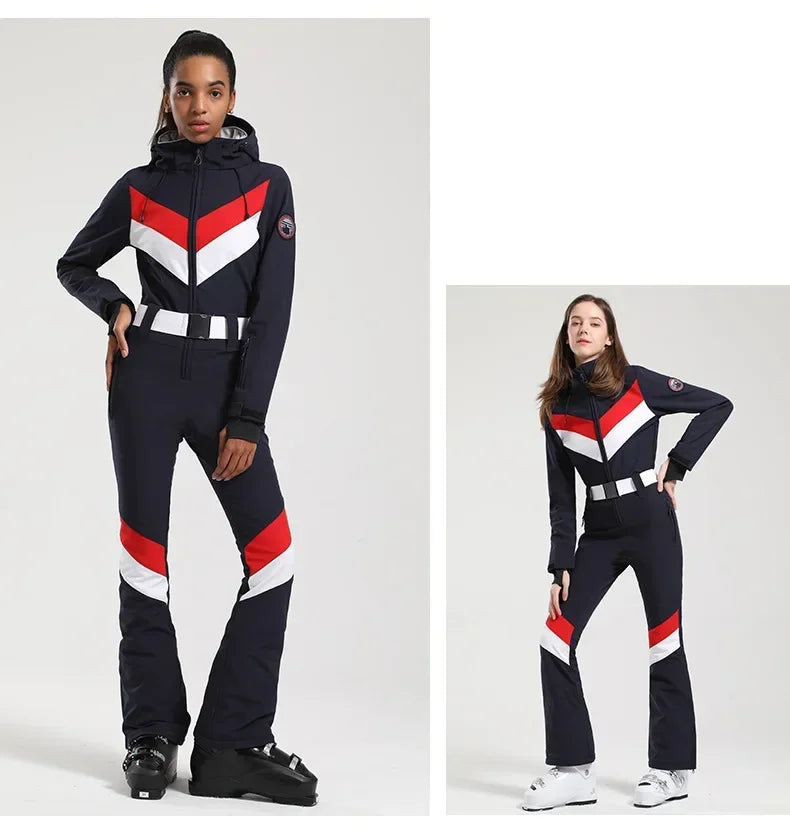 2025 Winter Overalls Women Slim Fitting Ski Suit Outdoor One-Piece Jumpsuits Wind Proof Waterproof Skiing Set Snowfield Clothing