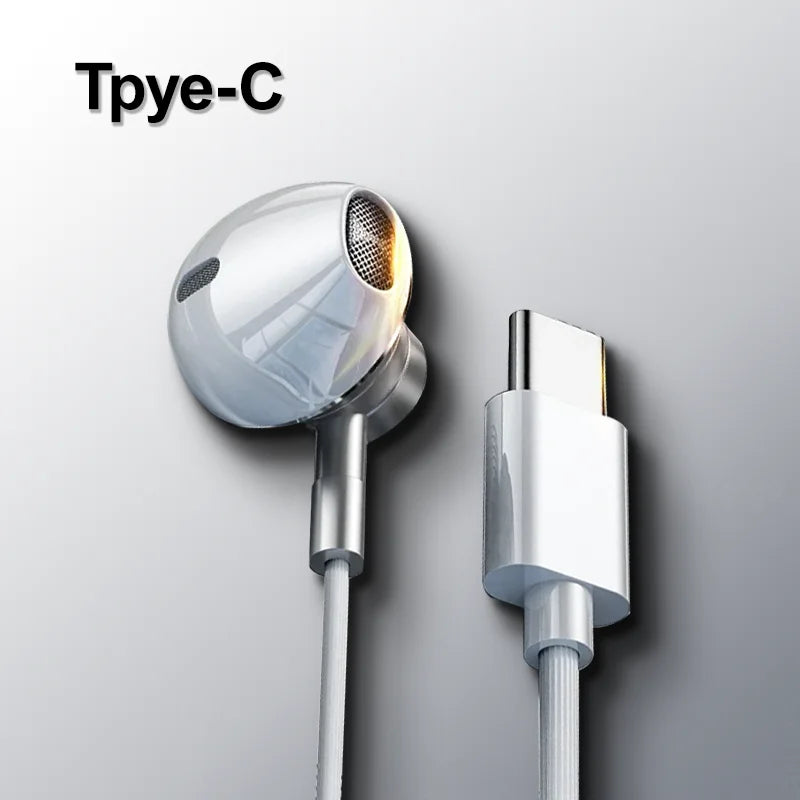 HiFi USB Type C Headphone Bass Stereo Volume Control Earbud  Mic 3.5mm Wired Earbuds For Galaxy Samsung S24 S23 Xiaomi Computer