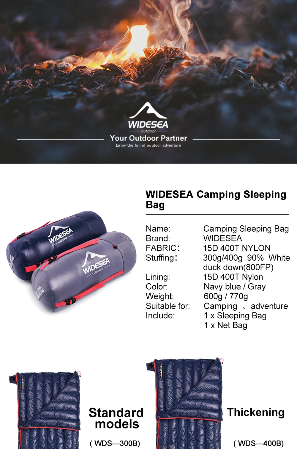 Widesea Camping Ultralight Sleeping Bag Down Waterproof Lazy Bag Portable Storage Compression Slumber Bag Travel Sundries Bag