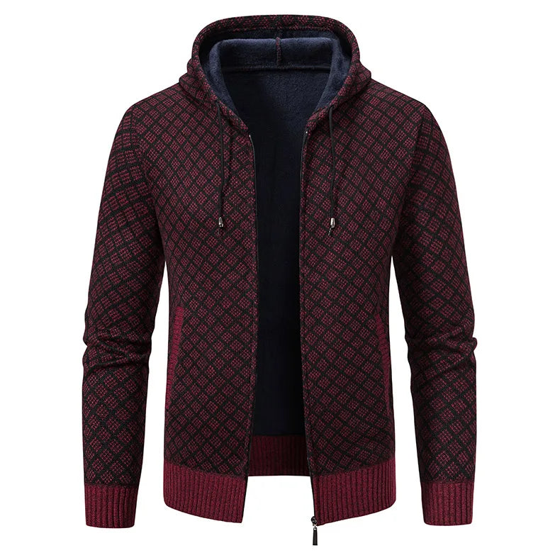 Men's Winter Knitted Sweaters Zip Up Knit Cardigan Casual Hooded Outwear Mens Sweater Coat Versatile Top Clothes