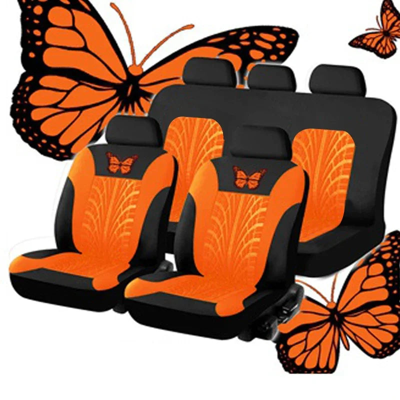 Butterfly Glamour Car Seat Cover Set Premium Bronzing 9-Piece Universal Fit for 5 Seats Fashionable Design Durable Comfortable