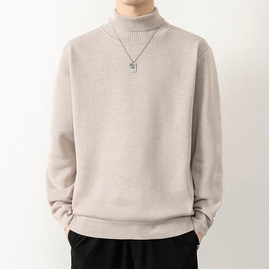 Mens Winter Sweater Thick Warm Knitwear Man Classic Solid Bottom Shirts Men's Pullover White Beige Korean Fleeced Clothes