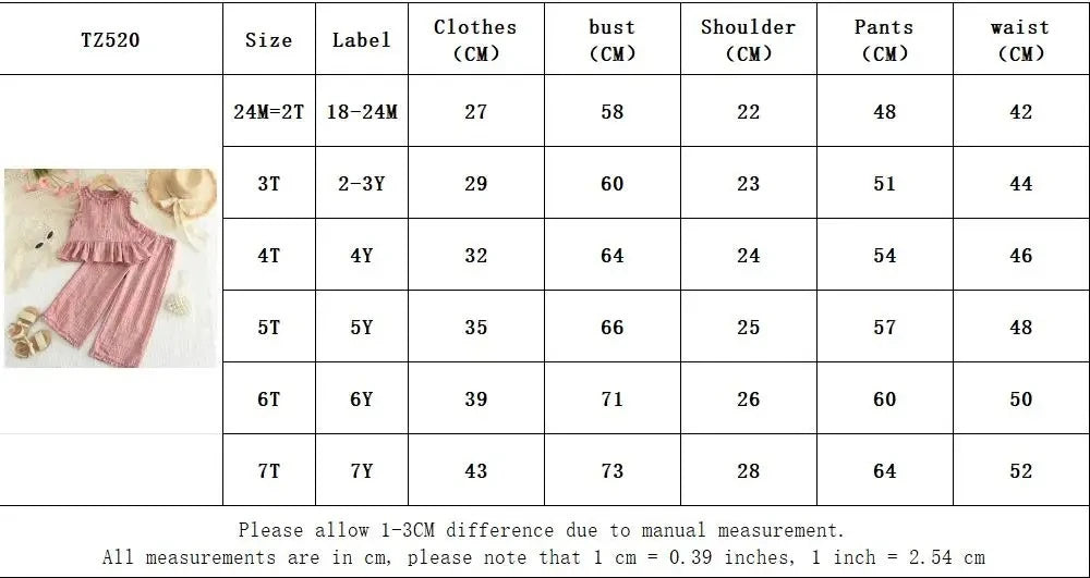 Pink Girl's Summer Two-piece Set with Single Breasted Sleeveless Top and Casual Pants, New Children's Sets Kids Clothes