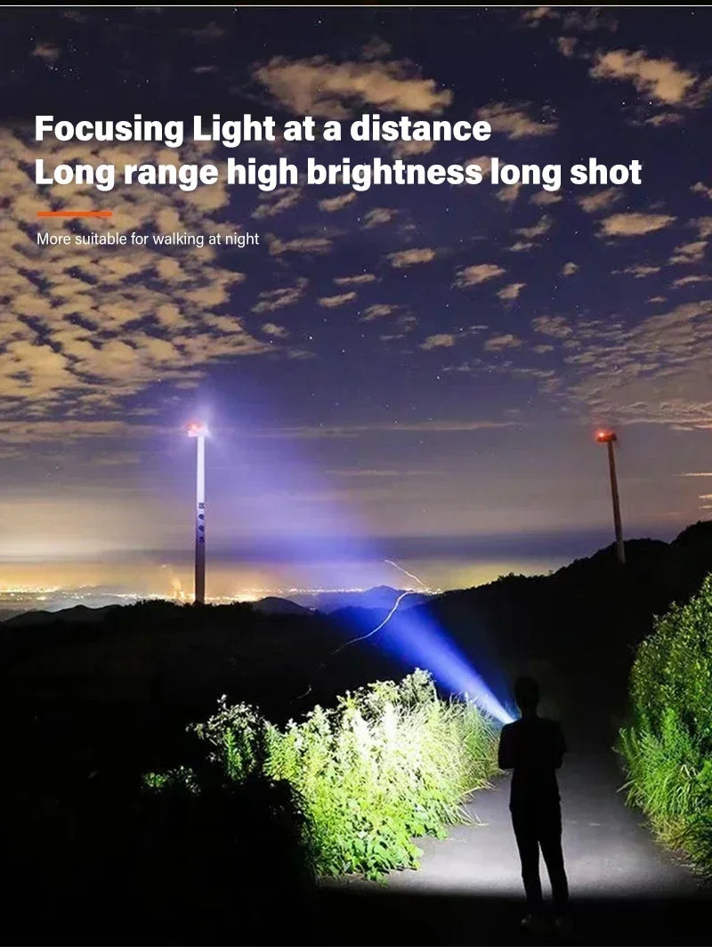High Power Self Defense LED Flashlights USB Rechargeable Strong Hand Light Multifunctional Torch Lamp For Emergency Camping