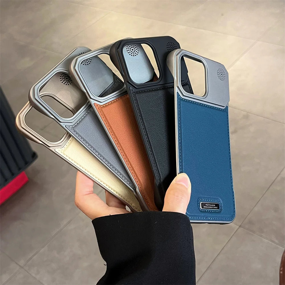 Luxury Classic Leather Magnetic Frameless Phone Case For iPhone 15 16 17 Pro Max Air Plus 14 13 12 11 Plating Protection Cover