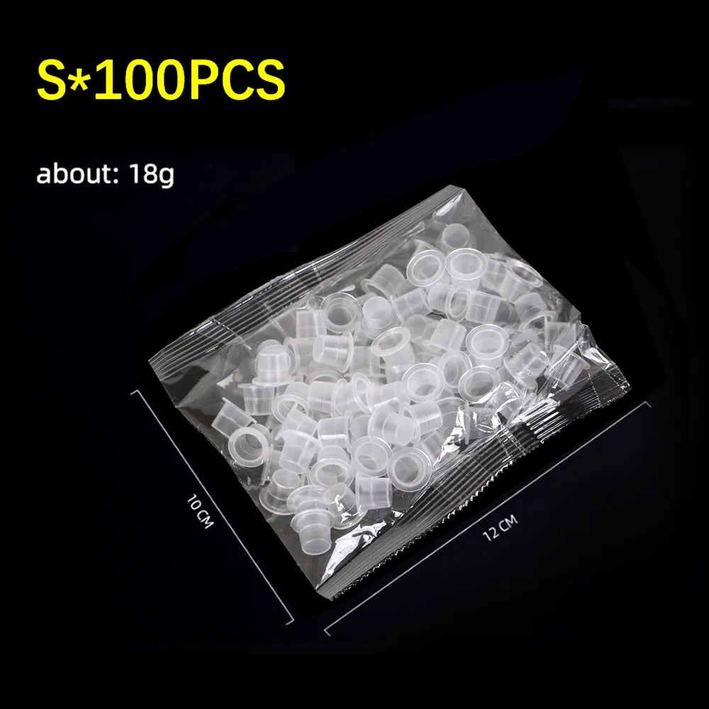 100pcs Tattoo Large Medium Small Ink Pigment Cup Ring Transparent Microblading Cap Lip Eyebrow PMU Bleaching Supplies Cream