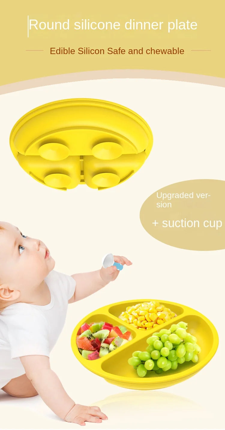 Baby Safe Silicone Dining Plate Suction Cartoon Children Dishes Feeding Toddler Training Tableware Retro Kids Smile Face Bowl