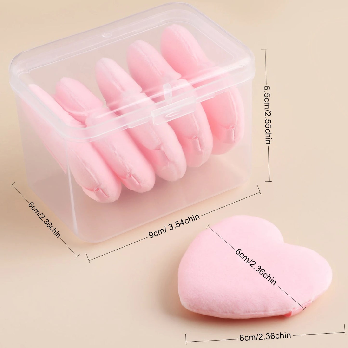 Powder puff, 6pcs/box heart shaped fluffy soft skin-friendly make-up tools can be reused