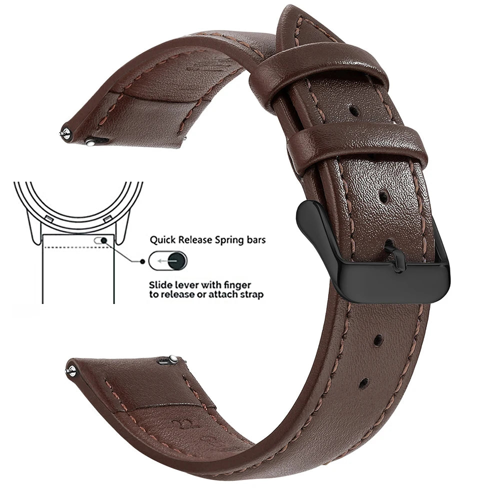 Top Grain Genuine Leather Watch Band, Quick Release 18mm/20mm/22mm Watch Straps, Fits Samsung Galaxy Watch, Garmin Huawei Watch