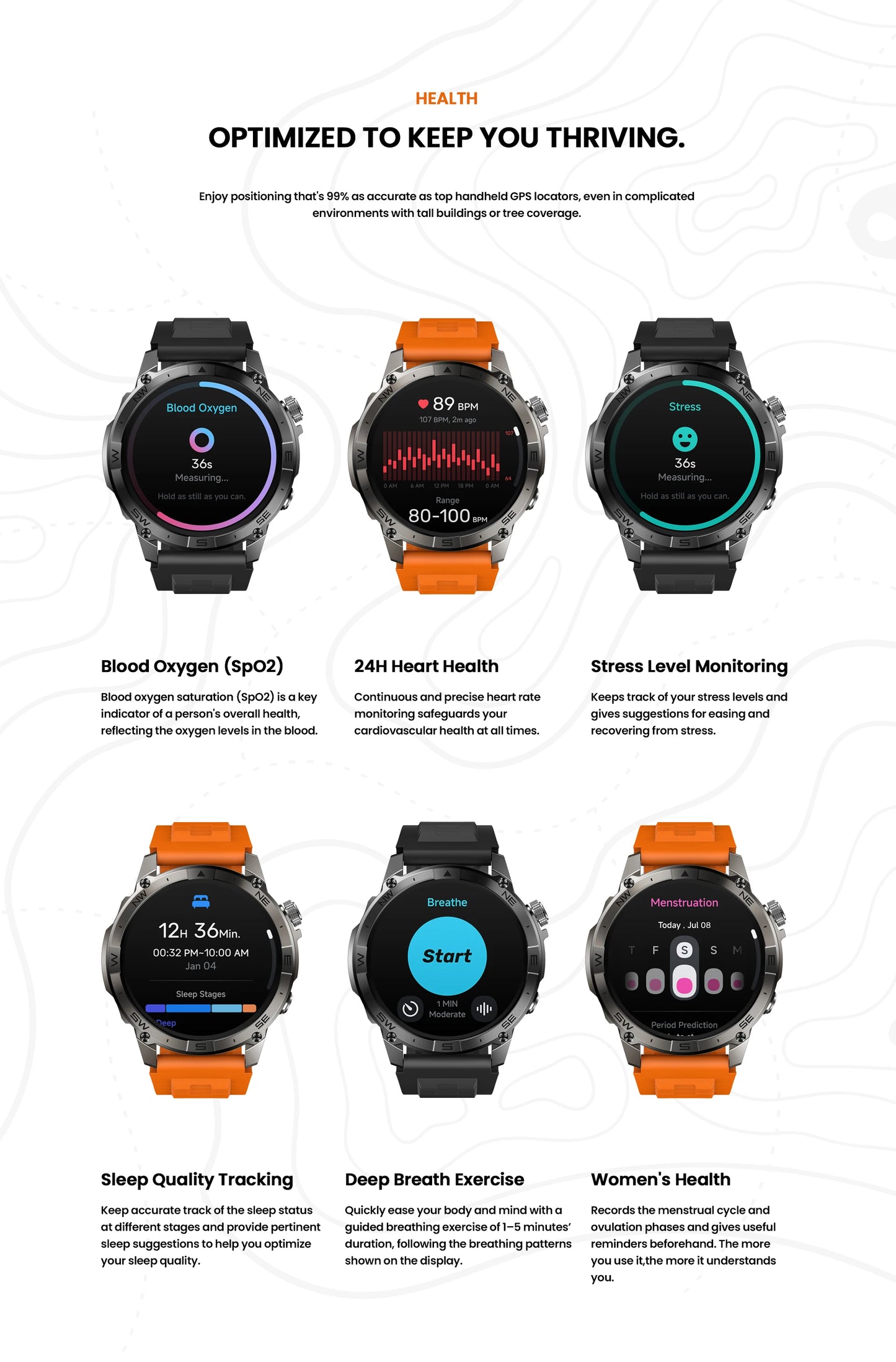 Zeblaze Stratos 2 Plus GPS Sports Smart Watch Built-in Compass Barometric Altimeter 1.43'' AMOLED Display Voice Call Smartwatch