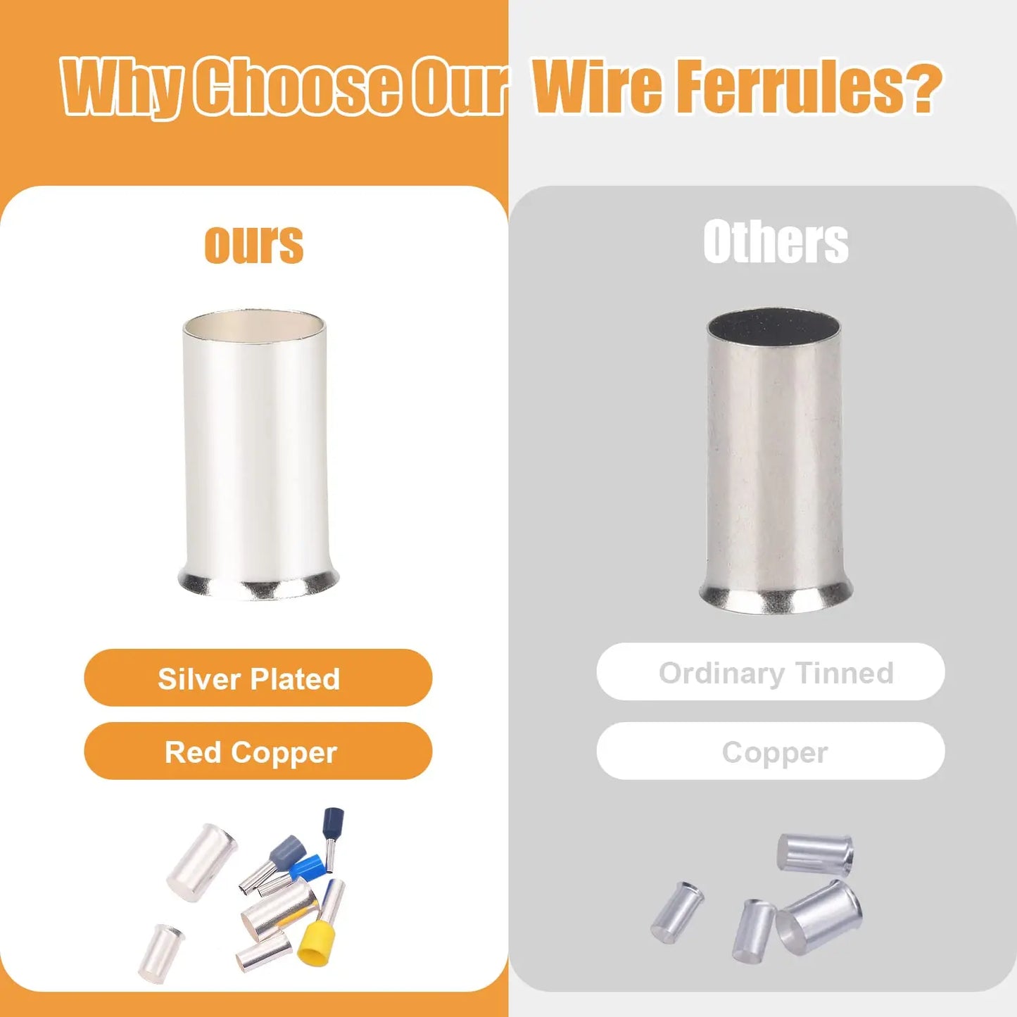 166/305 Pcs Wire Ferrules Kits Silver Plated Copper Crimp Terminal Connector 8 Sizes Sleeves Insulated Cord Pin End Terminal