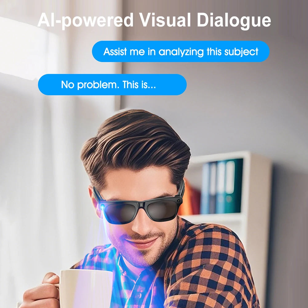 1080P HD AI Smart Glasses Chat GPT 100MP Camera Sunglasses Bluetooth Call 260Mah Battery Voice Assistant Control Smart Glasses