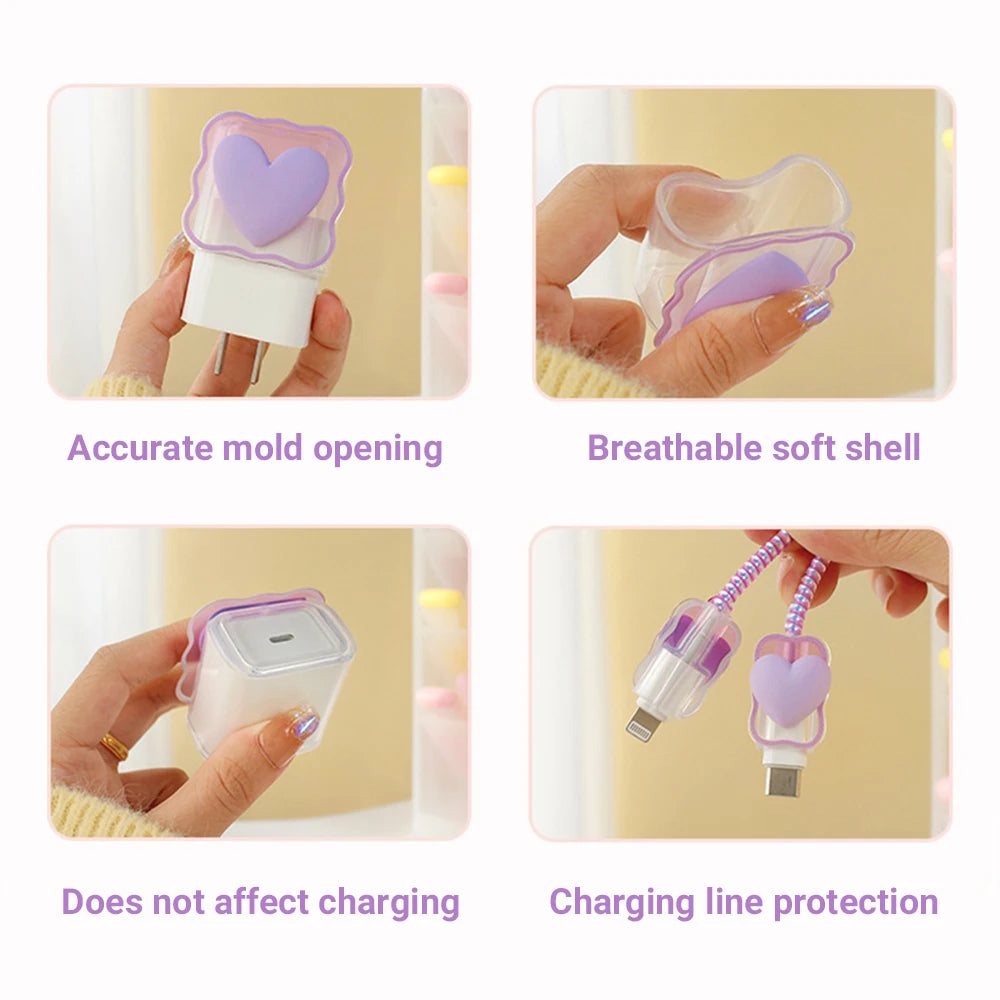 5PCS Love Heart Charging Data Cable Protector Winder Accessories For iPhone 18w/20w Charger Protective Cover Protective Shell