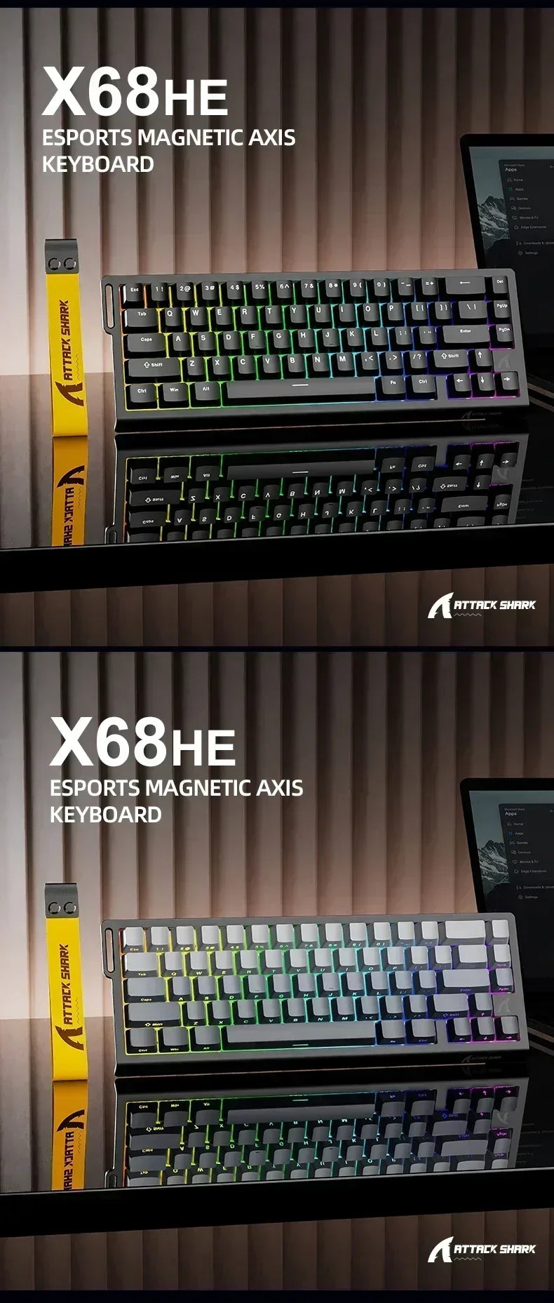 ATTACK SHARK X68HE Keyboard Magnetic Mechanical Gaming Wired Keyboard RGB 0.01mm Rapid Trigg 8000Hz SOCD/Rs 0.125ms 128K Rate