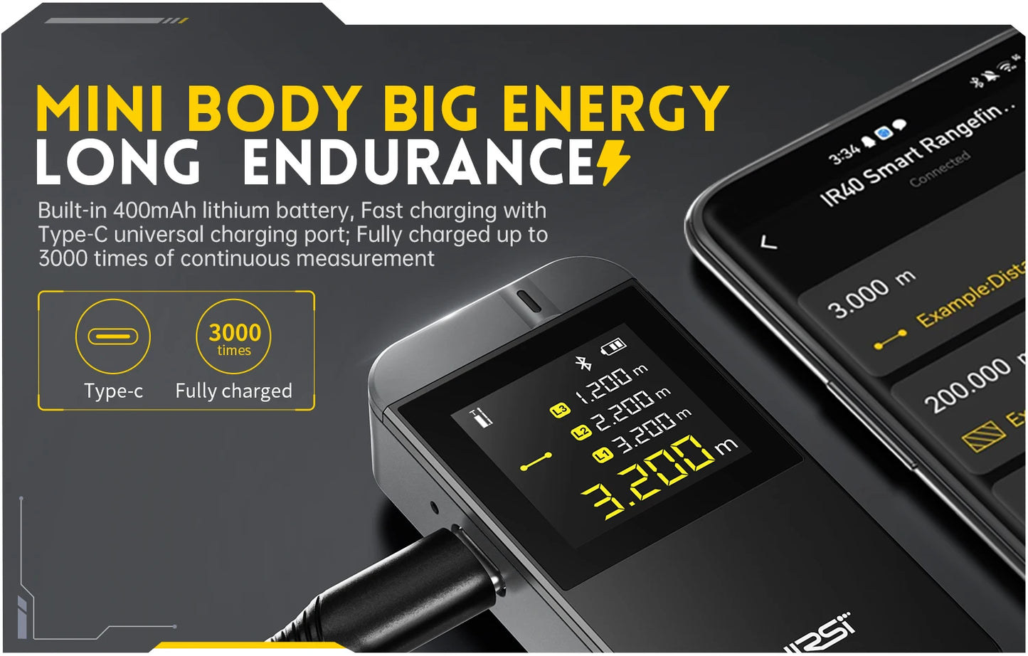 FNIRSI IR40 Smart Laser Rangefinder 40M Laser Tape Measure Digital Distance Meter Metro Laser Digital Accurate APP To Draw