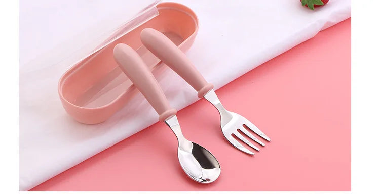 3pcs Children Spoon Forks Box Kids Stainless Steel Kids Cutlery Portable Baby Feeding Utensils Baby Spoons Baby Tableware Set