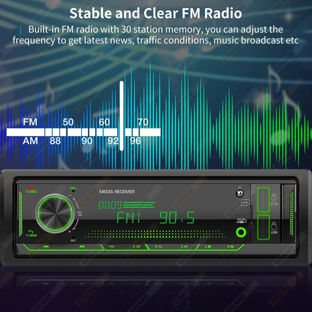 Grandnavi 1 Din MP3 Car Radio Audio Stereo FM Aux Input Receiver SD TF USB 12V In-dash Bluetooth Multimedia Auto Radio Player