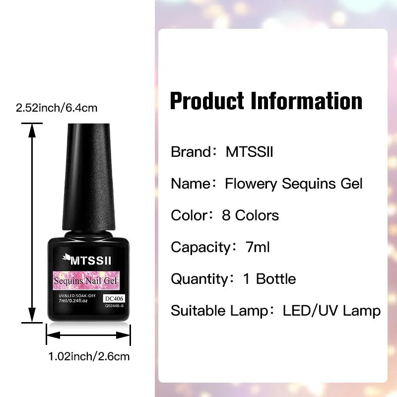 7ml Flowery Glitter Sequins Gel Nail Polish Shiny Sparkling Color Semi Permanant Soak Off Manicure Nail Art Varnish