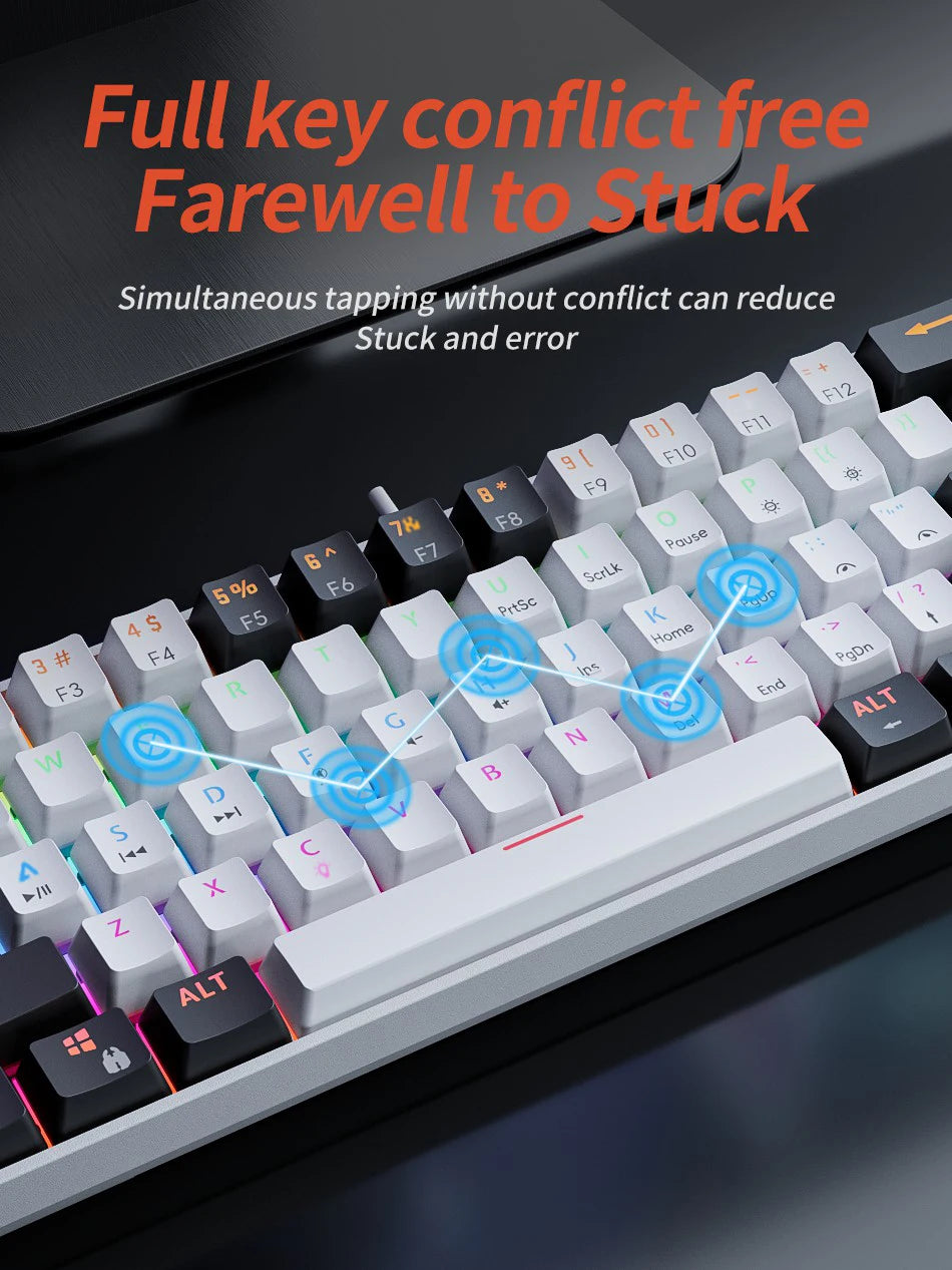 MUCAI mechanical keyboard 61 key mini portable wired cool light effect red axis hot swappable e-sports game office desk keyboard