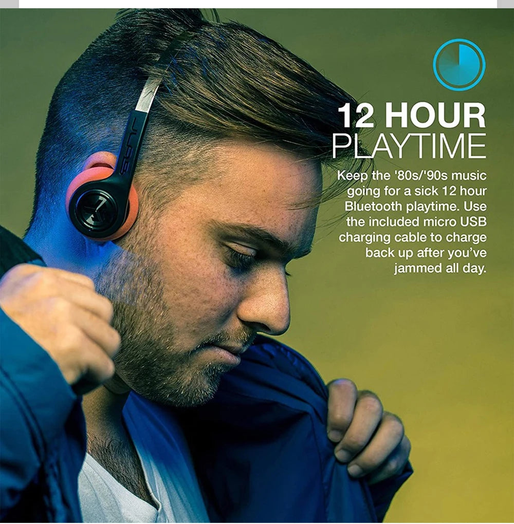 JLab Rewind Wireless Retro Headphones 12H Playtime/Custom EQ3/with Mic Noise Isolation Old-school Rock Bluetooth Headset