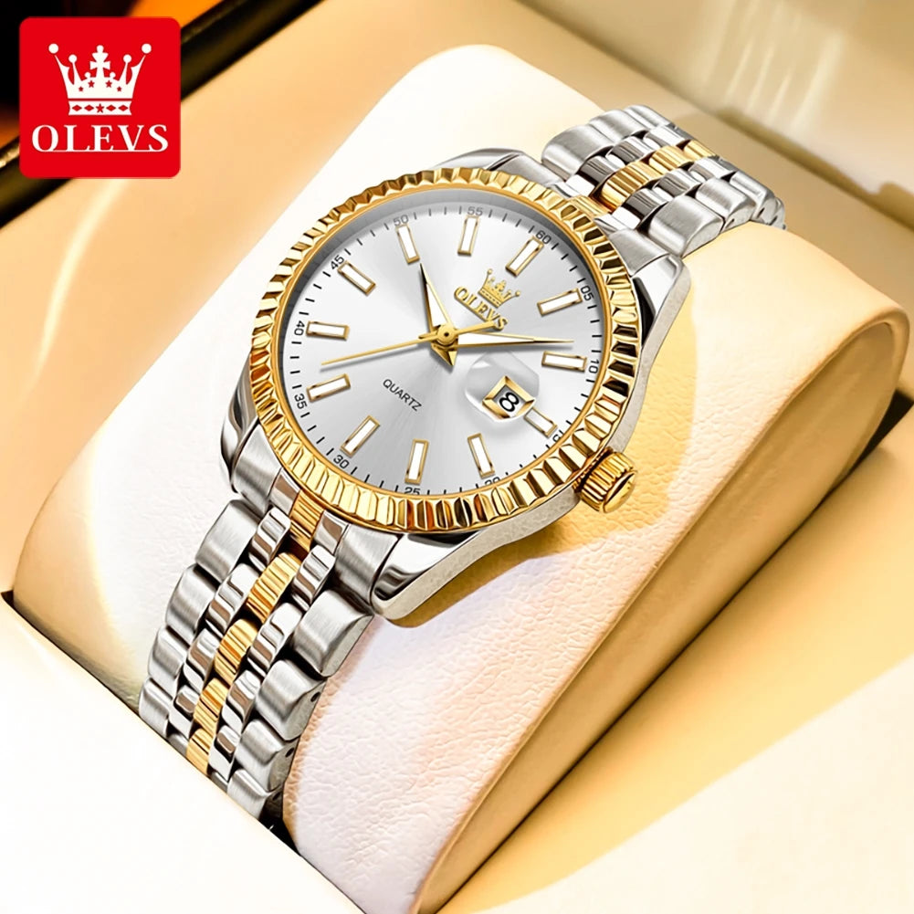 OLEVS 5593 Couple Watch Fashion Business Waterproof Stainless Steel Watch Luxury Brand Classic Date Week Clock Men Women Watch