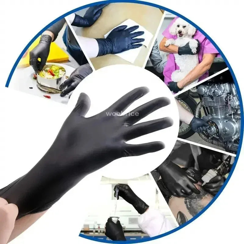 20/100P Housework Strong Black Disposable Nitrile Gloves PVC Latex Free AntiStatic Garden Pet Care Tattoo Work Oil-proof Gloves