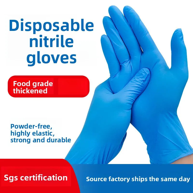 100PCS Nitrile Exam Gloves Heavy Duty Food Grade Latex & Powder Free High Elasticity for Medical Food Service Cleaning
