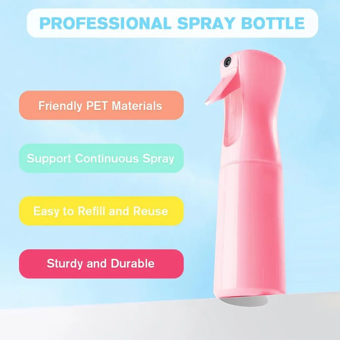 2-Pack Plastic Refillable Continuous Spray Bottles with Root Comb Applicator - Fine Mist Sprayer for Hairstyling Hair Dye Bottle