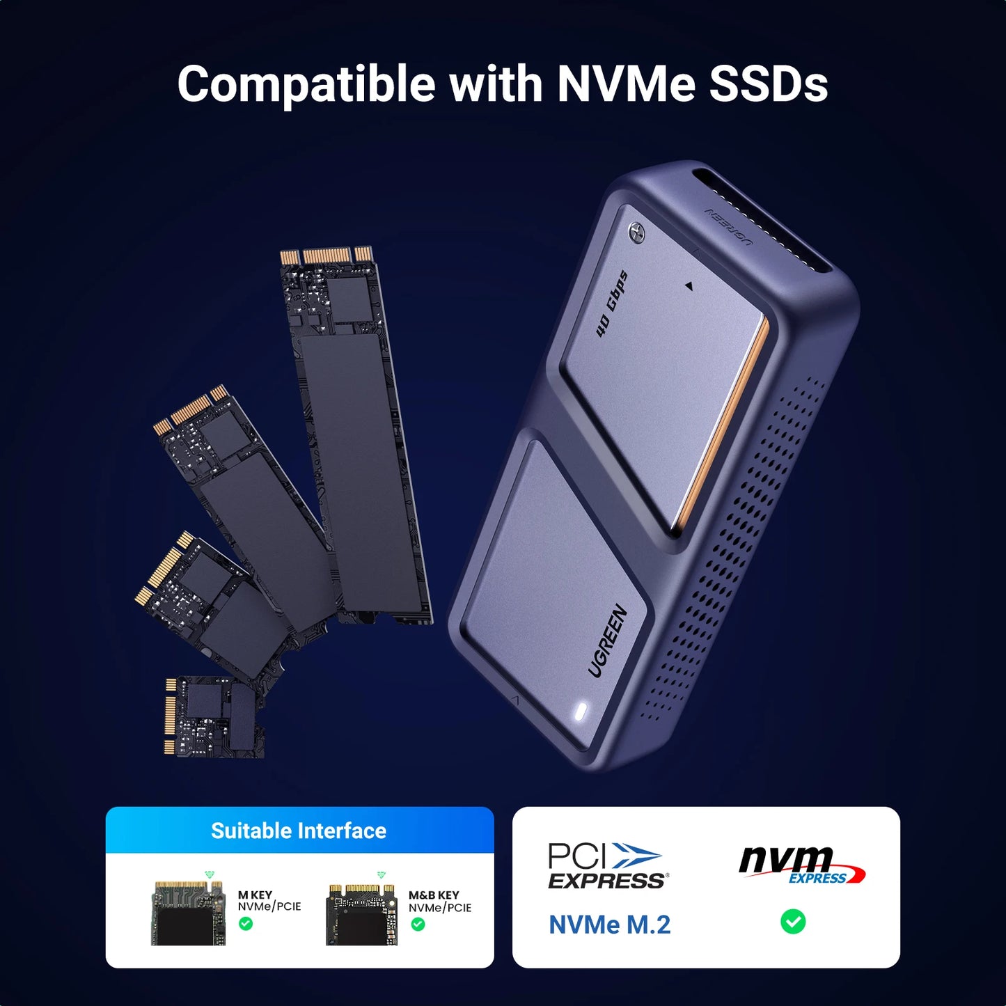 UGREEN 40Gbps NVMe SSD Enclosure M.2 to USB4.0 SSD Case Compatible with M.2 NVME PCIe Built-in Cooling Vest Aluminum Case