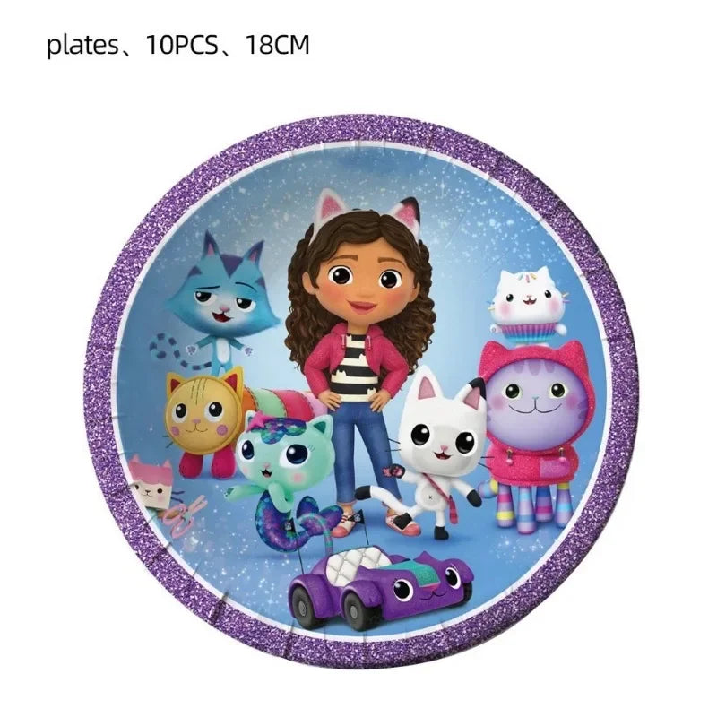Disney Gabby Doll House Theme Birthday Party Flag Pulling Balloon Decoration Disposable Tableware Supplies