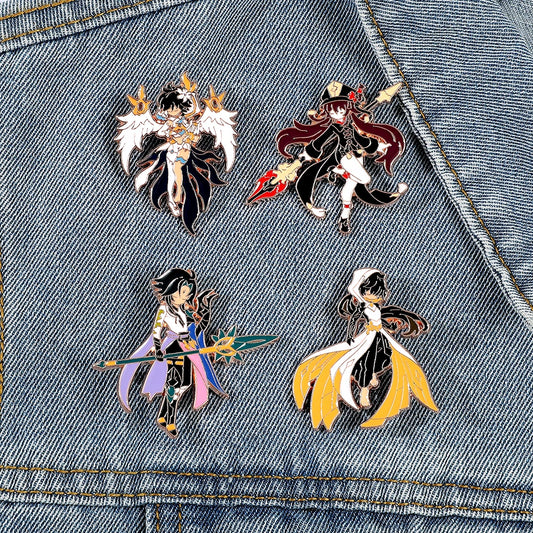 4 Pcs Genshin Impact Series Brooch Creative Walnut Mandrilla Enamel Pin Metal Paint Badge Backpack Clothing Accessories Wallet