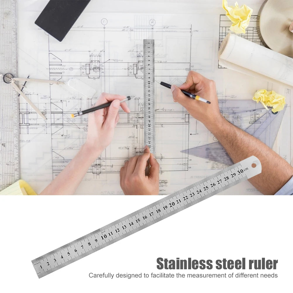 Stainless Steel Metal Straight Ruler Precision Double Sided Precision Measuring Tool Scale Metric Ruler Accessories 15-40cm