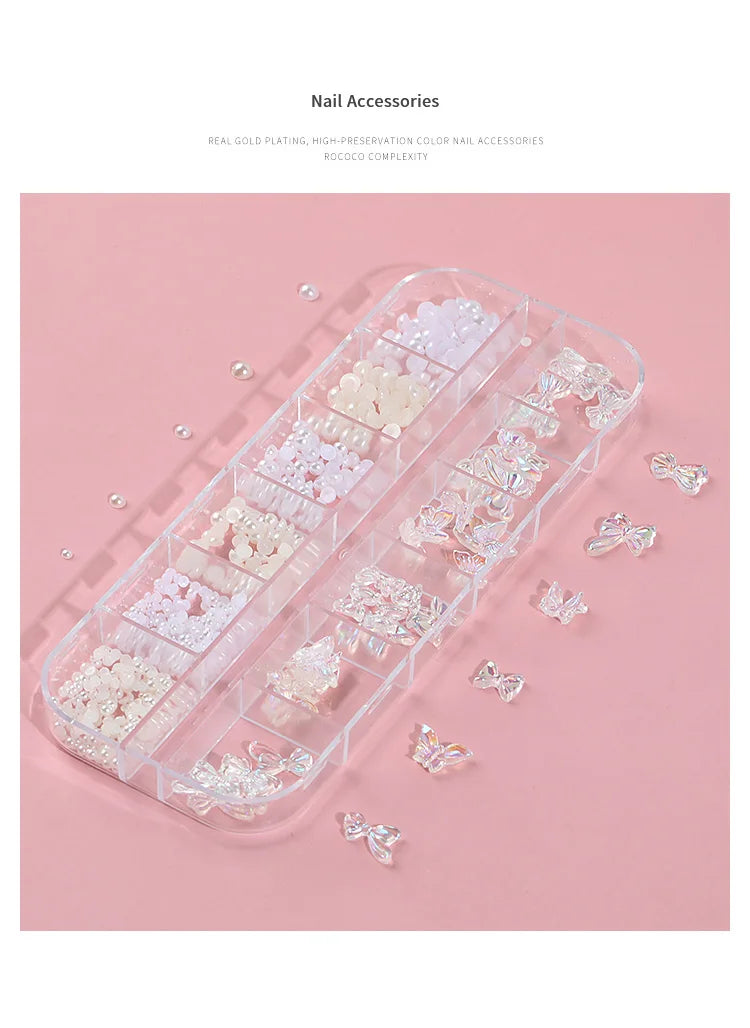 3D Nail Art Rhinestones Nail Decorations Gems Crystal Pearl Butterfly Half Beads Nail Art DIY Decoration Wholesale Mix Size