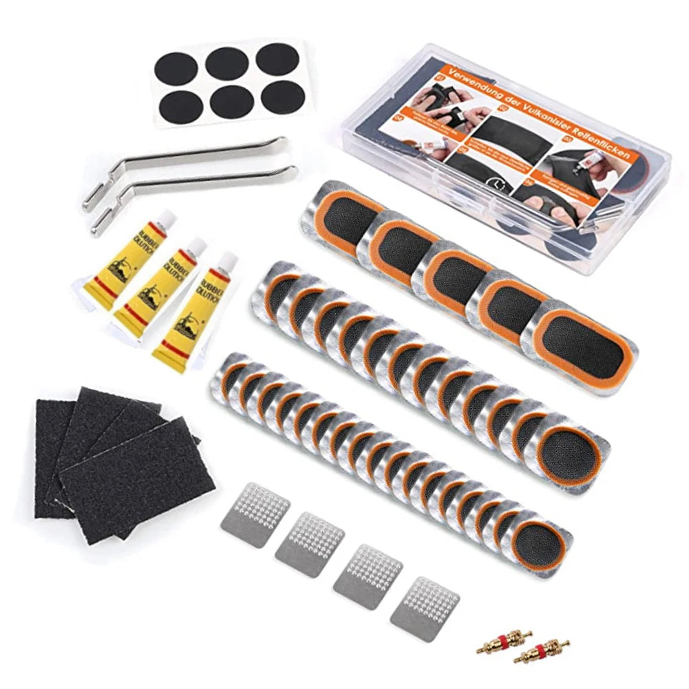 Bike Tire Tyre Tube Repair Kit Cycling Flat Tire Repair Rubber Patch Glue Lever Cycling No Glue Bicycle Inner Tube Puncture Tool