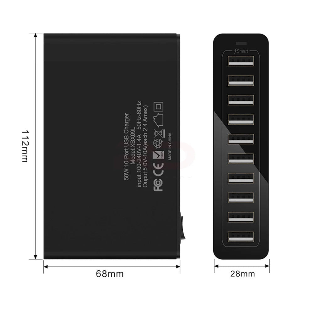 60/65W USB Charger Station 10 Port Desktop USB Fast Charger for Smart USB Charger for Multiple Devices Smart Phone Tablet Laptop