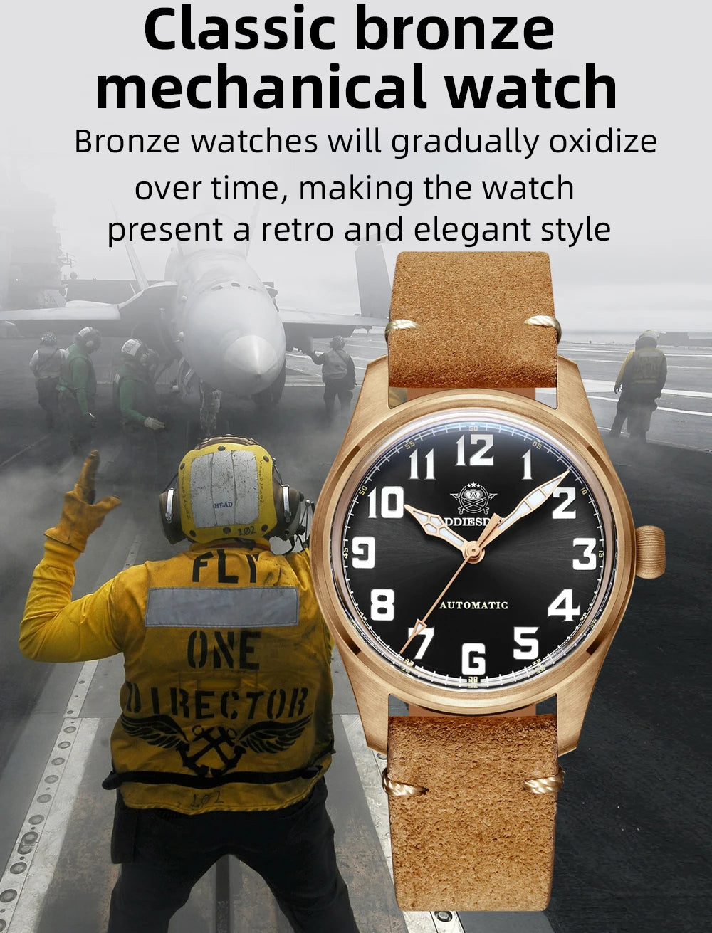 ADDIESDIVE 39mm Vintage CuSn8 Bronze Diver 200m Men's Watch Bubble mirror sapphire glass Automatic Mechanical Leather Strap