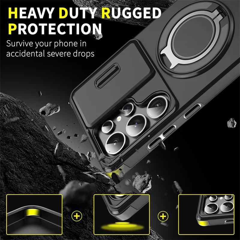 Armor Magnetic Ring Case for Samsung Galaxy S24 S23 Plus S21 S22 S25 Ultra S20 FE A54 A55 A16 A36 A56 A17 5G Lens Protect Cover
