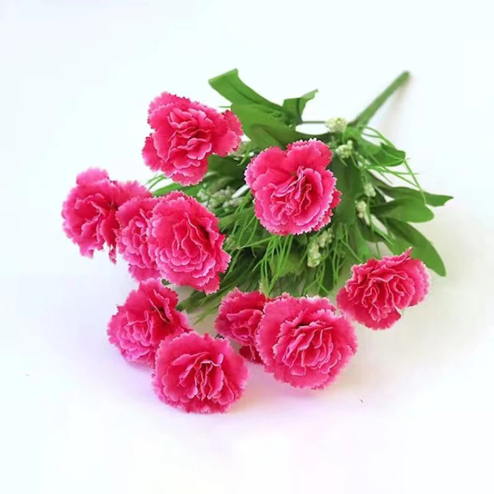 1 Bouquet Carnation Silk Artificial Flowers Fake Plants Party Garden  Wedding Decor Mother's Day Gift Home Room Decoration