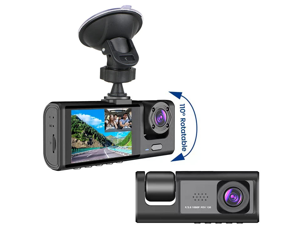 3 Channel Dash Cam Video Recorder Three Lens Car Camera with Rear View DVR 24H Parking Monitor Black Box