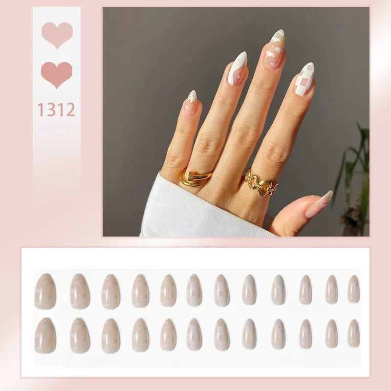 24Pcs/Set Yellow Lemon French Handmade Fake Nails Full Coverage Design Stick Wearing False Nails Artificial Press on Nail Tips