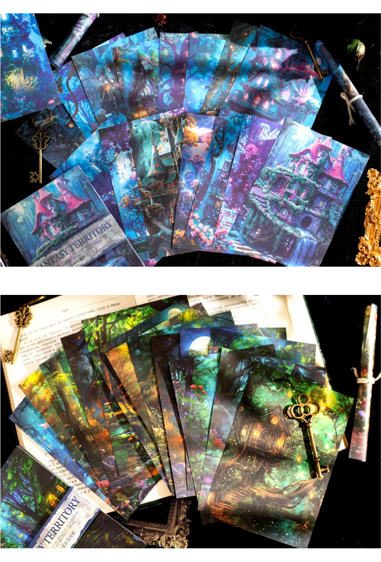 Journal Go 30pcs Fantasy Territory Junk Journal Scrapbooking Material Paper Memo Pads Cards Retro Background Decoration Paper